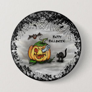 Badge Rond 7,6 Cm Fantôme, chauve-souris et chat, Bonne Halloween !
