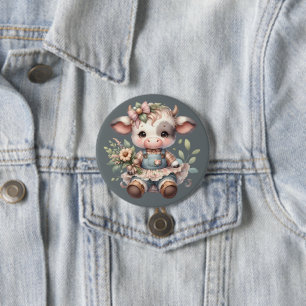 Badge Rond 7,6 Cm Farmcore Kawaii Calf en Vintage robe florale