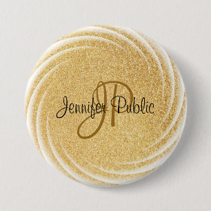 Badge Rond 7,6 Cm Faux Gold Parties scintillant Monogramme Élégant G