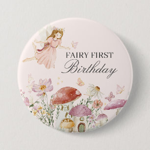 Badge Rond 7,6 Cm Fée Premier Anniversaire Fête Dessert Faveur