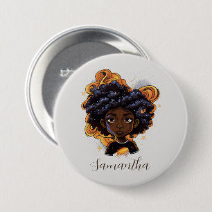 Badge Rond 7,6 Cm Femme afro-américaine - Brown torrents