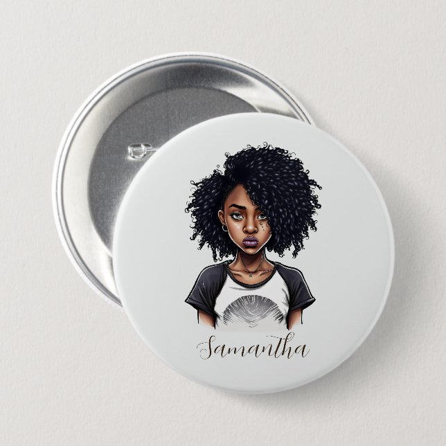 Badge Rond 7,6 Cm Femme afro chic et classique (Devant & derrière)