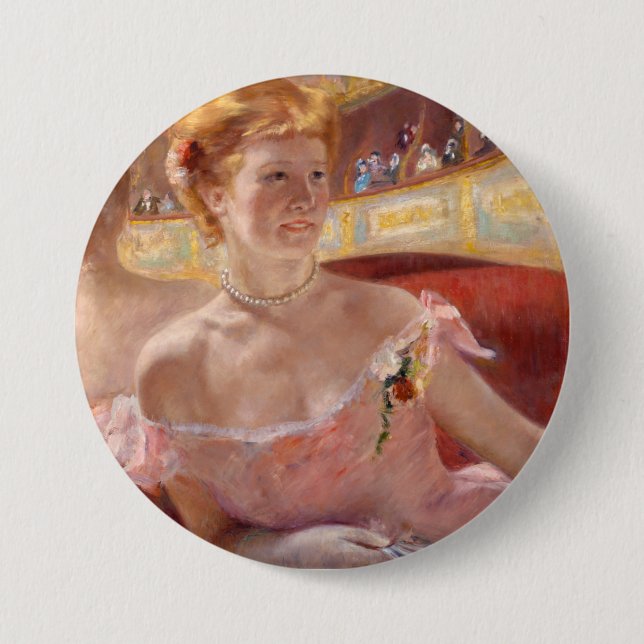 Badge Rond 7,6 Cm Femme américaine avec collier perle et robe rose (Devant)