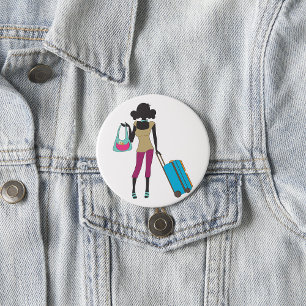 Badge Rond 7,6 Cm Femme Avec Une Valise