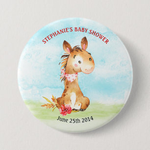 Badge Rond 7,6 Cm Ferme de Baby shower de Cheval Aquarelle