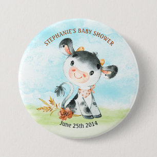 Badge Rond 7,6 Cm Ferme de Baby shower de vache aquarelle