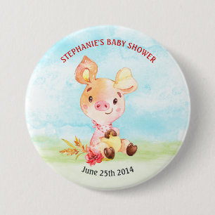 Badge Rond 7,6 Cm Ferme de Baby showers Watercolor Piggy