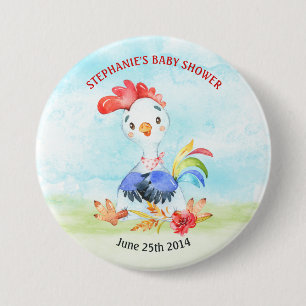 Badge Rond 7,6 Cm Ferme de Baby showers Watercolor Rooster