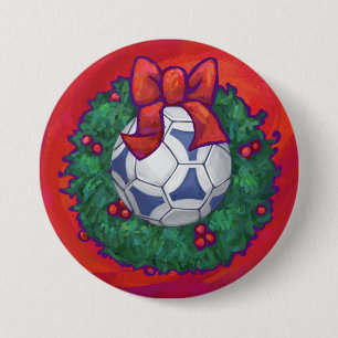 Badge Rond 7,6 Cm Festive Futbal en couronne rouge