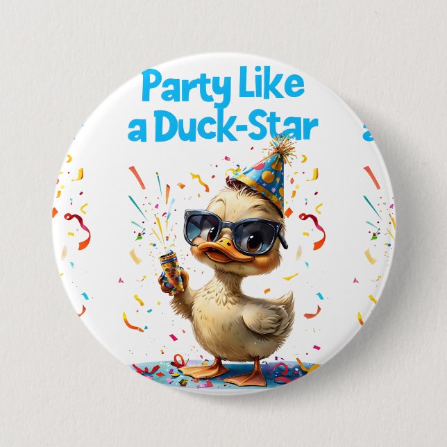 Badge Rond 7,6 Cm Fête comme une étoile canard - Fun Celebration Des (Devant)