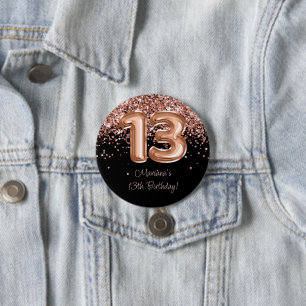 Badge Rond 7,6 Cm Fête d'anniversaire 13 ans Rose Gold Noir