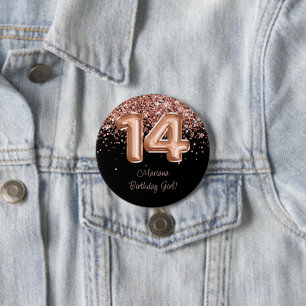 Badge Rond 7,6 Cm Fête d'anniversaire 14 ans Rose Gold Black