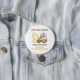 Badge Rond 7,6 Cm Fête d'anniversaire Camion de Construction Excavat