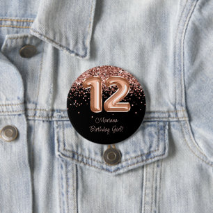 Badge Rond 7,6 Cm Fête d'anniversaire de 12 ans Rose Gold Noir