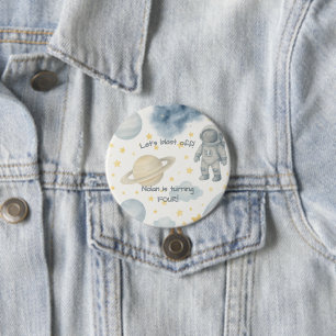 Badge Rond 7,6 Cm Fête d'anniversaire de l'espace cosmique   Rockets