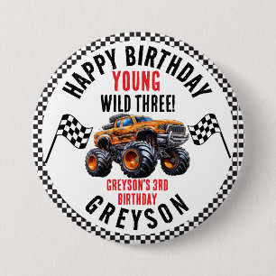 Badge Rond 7,6 Cm Fête d'anniversaire des Enfants Monster Trucks