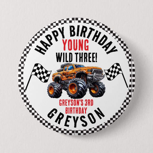Badge Rond 7,6 Cm Fête d'anniversaire des Enfants Monster Trucks (Devant)