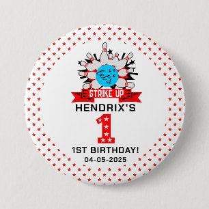 Badge Rond 7,6 Cm Fête d'anniversaire des enfants Retro Bowling 1er 