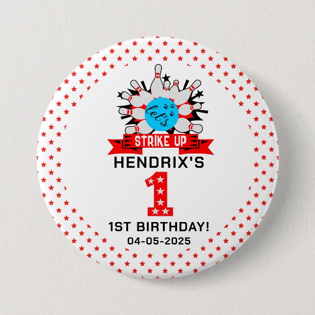 Badge Rond 7,6 Cm Fête d'anniversaire des enfants Retro Bowling 1er  (Devant)
