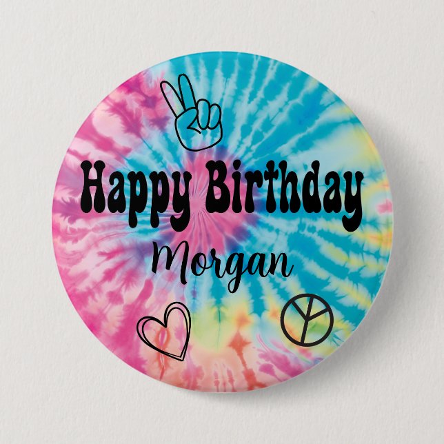 Badge Rond 7,6 Cm Fête d'anniversaire Tie Dye (Devant)