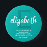 Badge Rond 7,6 Cm Fête de Bachelorette Turquoise personnalisée<br><div class="desc">Bouton Turquoise et blanche personnalisé avec le nom de votre servante d'accueil, sur une grande initiale et toute formulation que vous choisissez sur le bas. Grande fête de bachelorette ou la faveur du week-end de la fille. PLUS de couleurs faites pour vous dans notre magasin ainsi que plus d'idées cadeaux....</div>