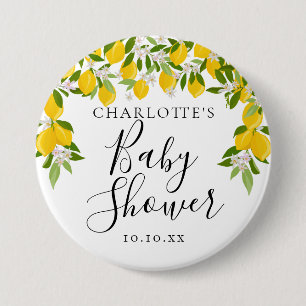 Badge Rond 7,6 Cm Fête de Bébé à la Végétation de Citrons en Fleurs
