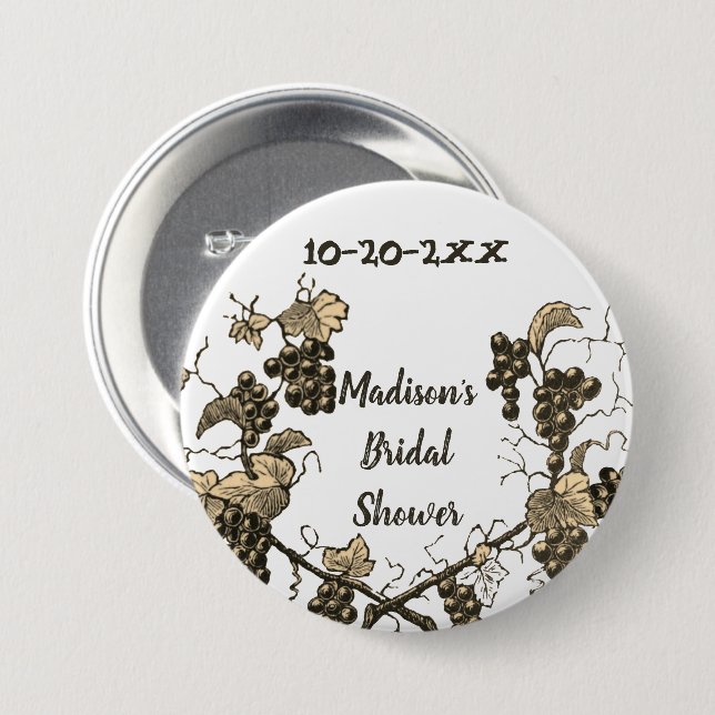 Badge Rond 7,6 Cm Fête de Mariage Vignes de Raisin Célébration de Ma (Devant & derrière)