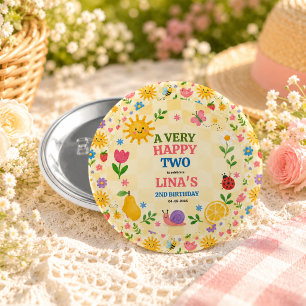 Badge Rond 7,6 Cm Fête de pique-nique floral pour le 2e anniversaire