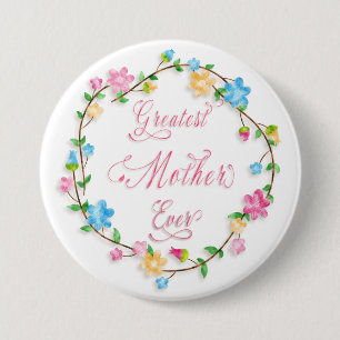 Badge Rond 7,6 Cm Fête des Mères Joli Floral Wreath Word Art