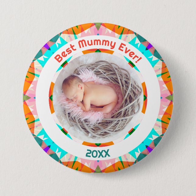 Badge Rond 7,6 Cm Fête des mères Meilleure maman Ever bébé fille pho (Devant)