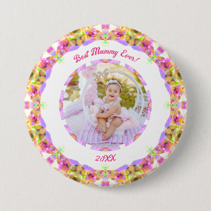 Badge Rond 7,6 Cm Fête des mères roses personnalisées Meilleure phot