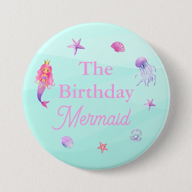 Badge Rond 7,6 Cm Fête des sirènes d'anniversaire (Devant)