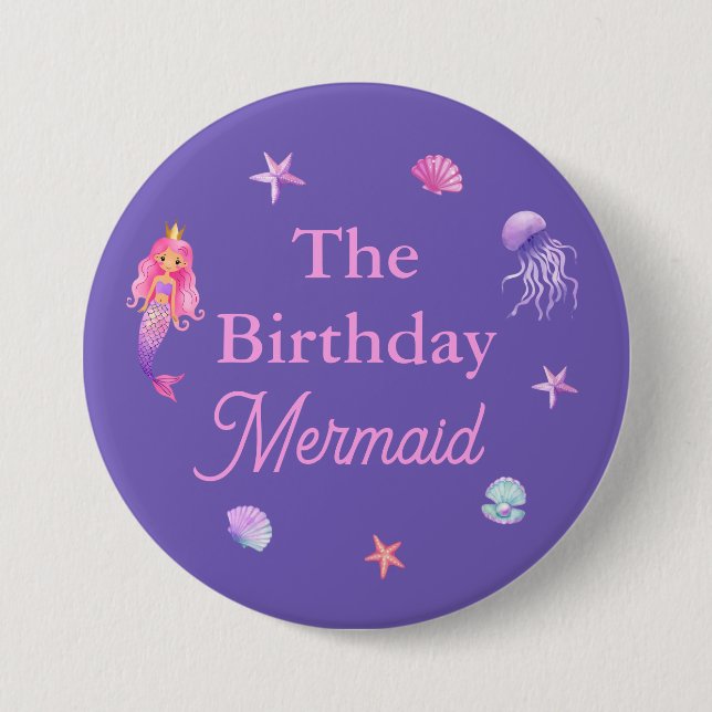 Badge Rond 7,6 Cm Fête des sirènes d'anniversaire (Devant)
