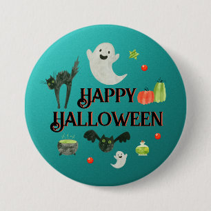 Badge Rond 7,6 Cm Fête d'Halloween Turquoise et vert