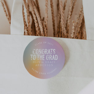 Badge Rond 7,6 Cm Fête moderne pastel arc-en-ciel rose photo graduat