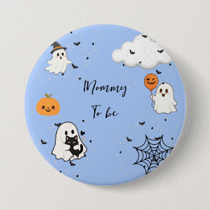 Badge Rond 7,6 Cm Fête Prénatale Halloween Chat Noir Fantôme Maman