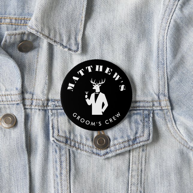 Badge Rond 7,6 Cm Fête Stag moderne Black Bachelor Party Nom personn (En situation)