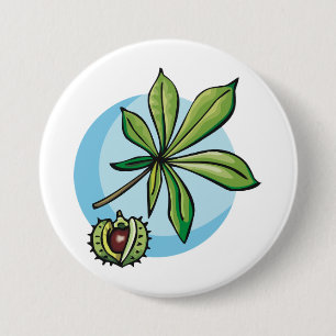 Badge Rond 7,6 Cm Feuille de marronnier et bogue