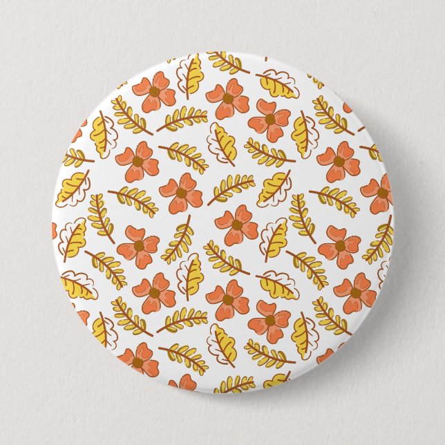 Badge Rond 7,6 Cm Feuilles d'automne en chute chaude avec fleurs (Devant)