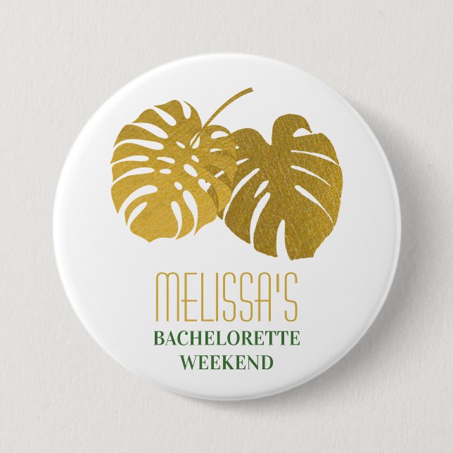 Badge Rond 7,6 Cm Feuilles de Monstera dorées modernes pour un week- (Devant)