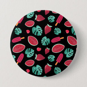 Badge Rond 7,6 Cm Feuilles de poissonnerie, cerise, fraise et pastèq