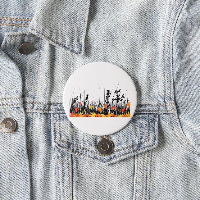 Badge Rond 7,6 Cm Feuilles d'érable d'automne et silhouette d'herbe  (Créateur téléchargé)