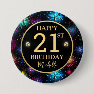 Badge Rond 7,6 Cm Feux d'artifice arc-en-ciel élégants 21e anniversa