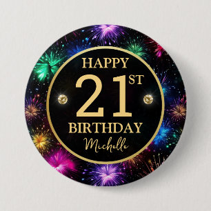 Badge Rond 7,6 Cm Feux d'artifice arc-en-ciel élégants pour 21e anni