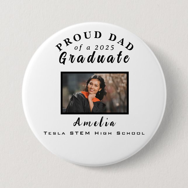 Badge Rond 7,6 Cm Fier Papa Graduation 2025 Cadeau photo personnalis (Devant)