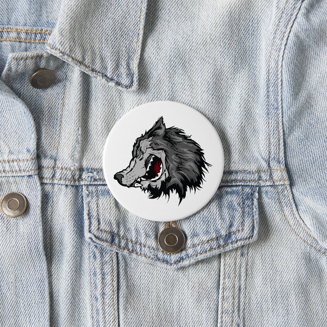 Badge Rond 7,6 Cm Fierce Wolf Head Bold Wild Animal (Créateur téléchargé)
