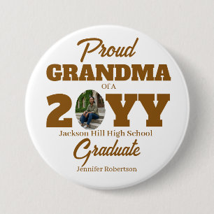 Badge Rond 7,6 Cm Fière grand-mère diplômée ronde or et blanc