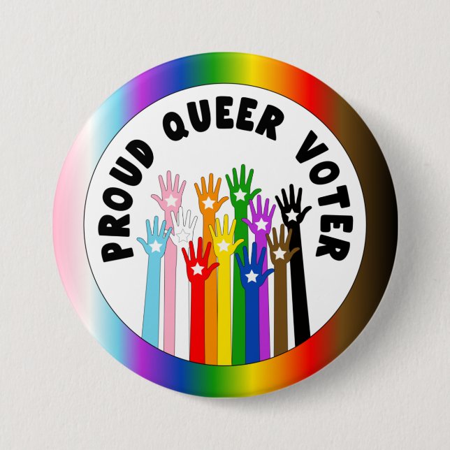 Badge Rond 7,6 Cm Fière Queer Voter mains arc-en-ciel (Devant)