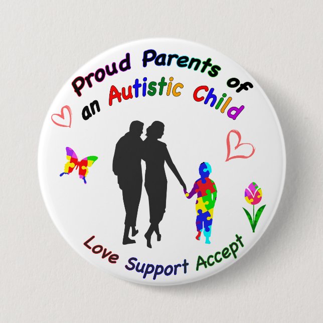 Badge Rond 7,6 Cm Fiers parents autistes (Devant)