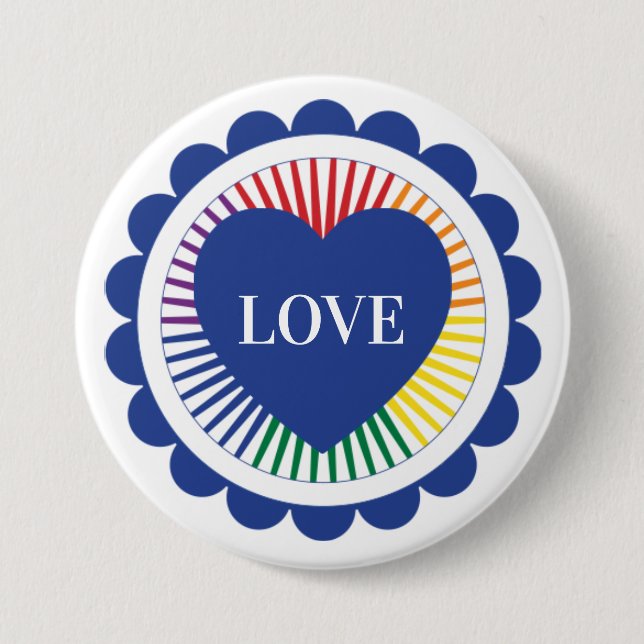 Badge Rond 7,6 Cm Fierté gay LGBTQ Cœur arc-en-ciel Amour (Devant)